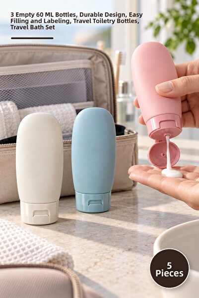 Yenilig 5-Piece Travel Bath Set – 3 Empty 60 ml Bottles, Durable Design, Easy...