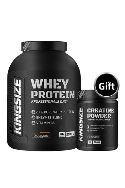 Kingsize Nutrition بروتين مصل اللبن 2000 جرام + مسحوق الكرياتين 300 جرام