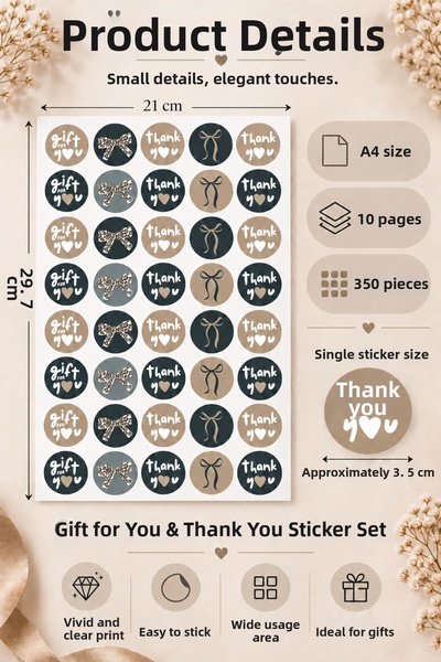 Hanelia Art Gift for You & Thank You Sticker Set 350 Pieces 10 Sheets Round Gift and Thank You Stickers – Packaging, Boutique Order, and Invitation Labels