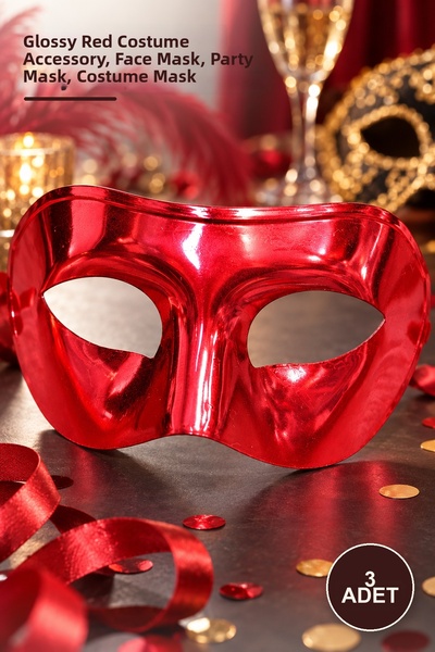 Yenilig 3 Pieces of Metallic Shiny Party Masks – Bright Red Costume Accessory...