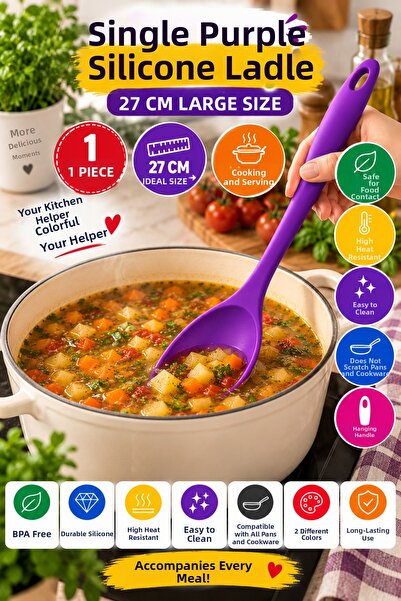 OpenCity Single Purple Large Size Silicone Spoon 27 cm Kitchen Cooking and Se...