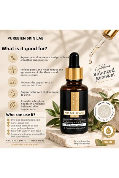 purebien skin lab Aha 10% + Bha 2% Serum – Pore, Blackhead, and Skin Renewal Care Serum with Niacinamide and Arbutin 30 ml