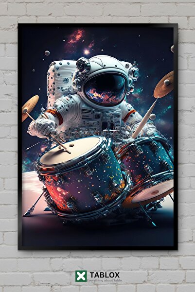 tablomaxtbx Astronaut Playing Drums Decorative Mdf Painting with Space Frame ...