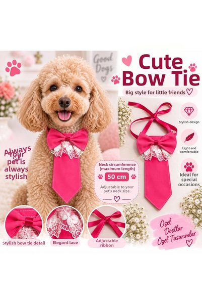 Berliva Home Pink Adjustable Ribbon Cat and Dog Tie - Pet Accessory with Bow Tie (Max Neck Circumference 50 cm)