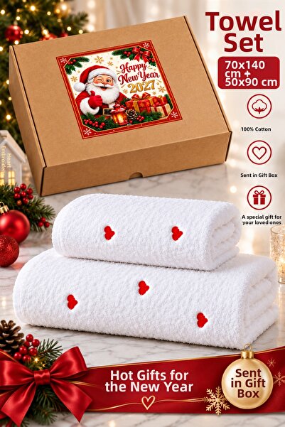 MixCotten Home New Year's Gift Heart Embroidered 100% Cotton Gift Boxed Bath ...