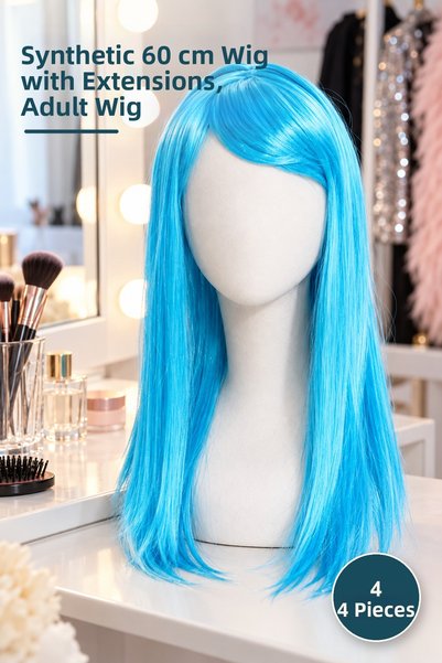 Yenilig 4 pieces light blue long straight party wigs - synthetic 60cm, lined ...