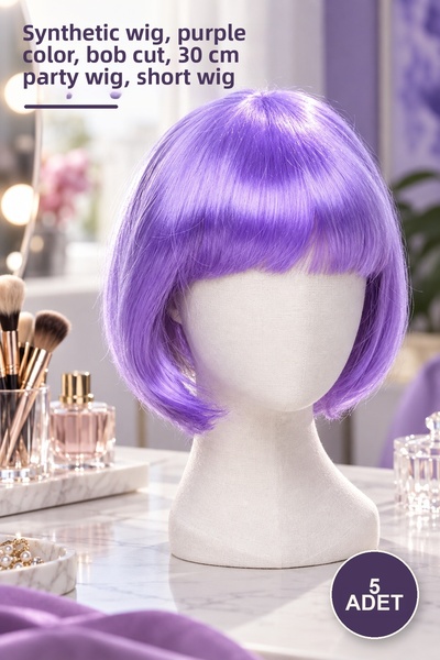 Yenilig 5 pieces of short party wigs – synthetic hairpiece, lilac color, shor...