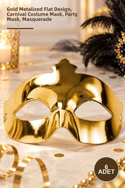 Yenilig 6 Pieces of Prom Party Masks – Gold Metallized Plain Design, Carnival...