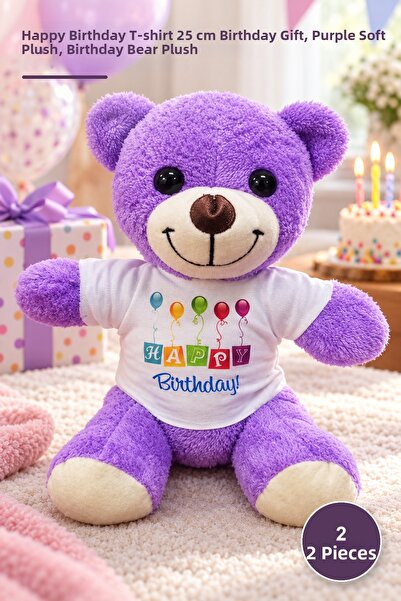 Yenilig 2 Plush Teddy Bears – 25 cm Birthday Gift with Happy Birthday T-Shirt...
