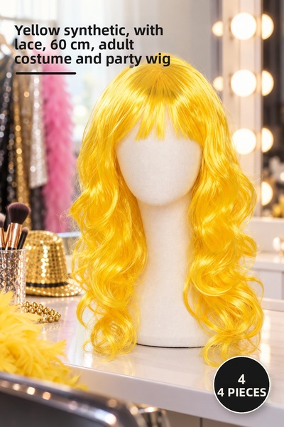 Yenilig 4pcs long wavy party wigs - blonde synthetic, includes liner, 60cm, c...
