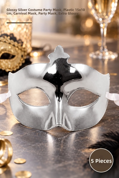 Yenilig 5 Pieces of Prom Masks – Shiny Silver Costume Party Mask Plastic 15X1...