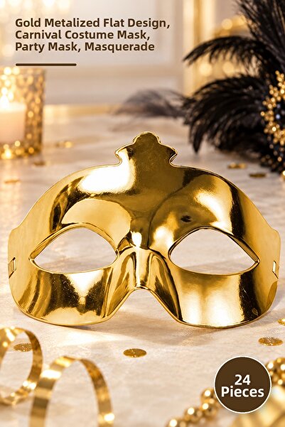 Yenilig 24 Pieces of Prom Party Masks – Gold Metallized Plain Design, Carniva...