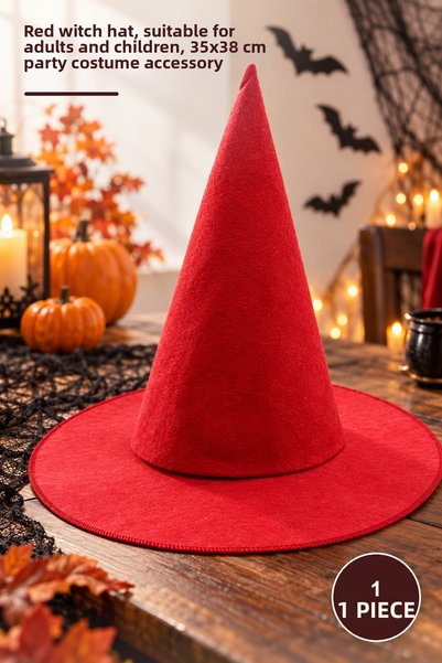 Yenilig 1 piece felt witch hat - red color adult and child compatible 35x38 c...