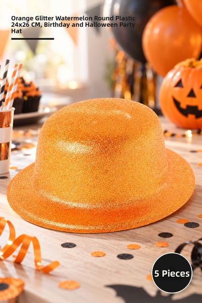 Yenilig 5-piece party hat set – orange glitter bowler round plastic 24x26 cm,...