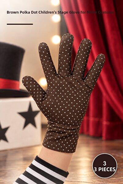 Yenilig 3 Pieces of Pantomime Gloves – Children's Size White Polka Dot Brown ...