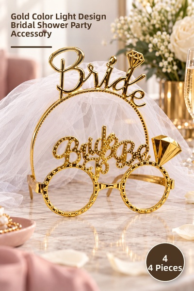 Yenilig 4 Pieces Bride Gold Crown and Bride Babe Party Glasses Set – Gold Col...