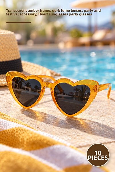 Yenilig 10 Pieces Amber Heart-Shaped Party Glasses – Transparent Amber Frame,...