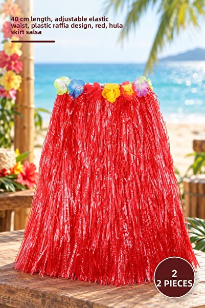 Yenilig 2 Pieces Hawaiian Hula Skirt – 40 cm Length, Adjustable Elastic Waist...