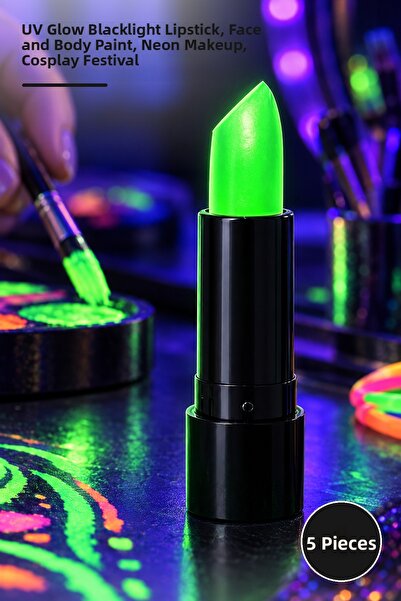 Yenilig 5 Pieces Uv Neon Green Lipstick – Uv Glow Blacklight Lipstick, Lip Fa...
