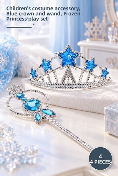 Yenilig 4 Pieces Elsa Star Blue Crown and Wand Set – Children's Costume Acces...
