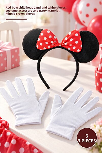 Yenilig 3-Piece Minnie Mouse Crown and Gloves Set – Children's Crown with Red...