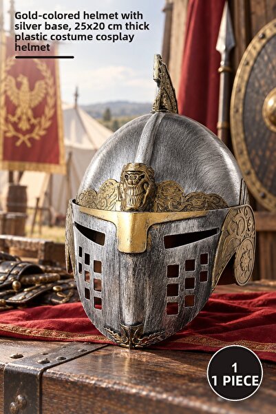 Yenilig 1 Piece Roman Byzantine Helmet – Silver with Gold Color Highlights, 2...