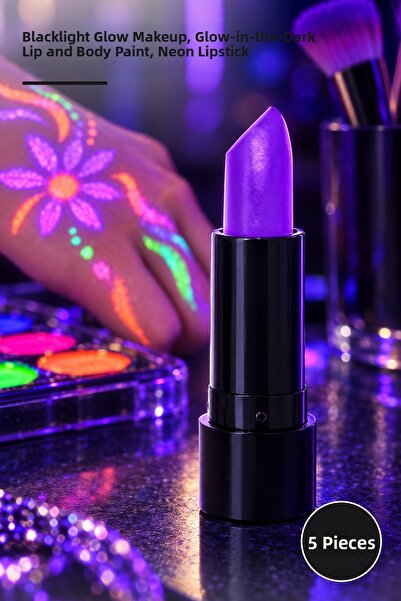 Yenilig 5 Pieces Uv Neon Purple Lipstick – Blacklight Glow Makeup Paint, Glow...