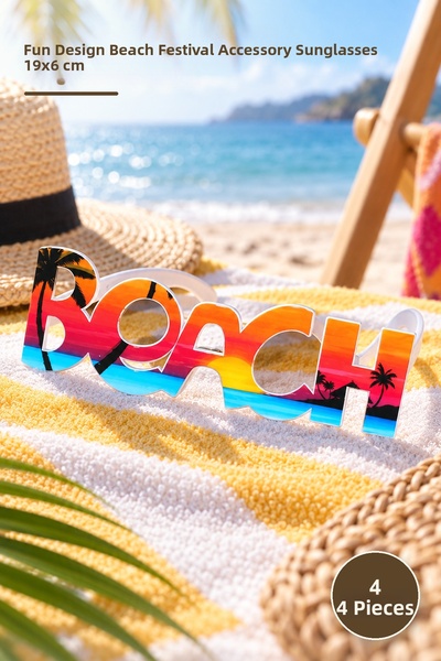 Yenilig 4 Pieces of Beach Written Party Glasses – Fun Design Beach Festival A...