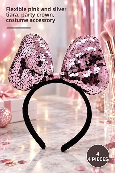 Yenilig 4 Color Changing Sequin Party Crowns – Flexible Pink and Silver Crown...