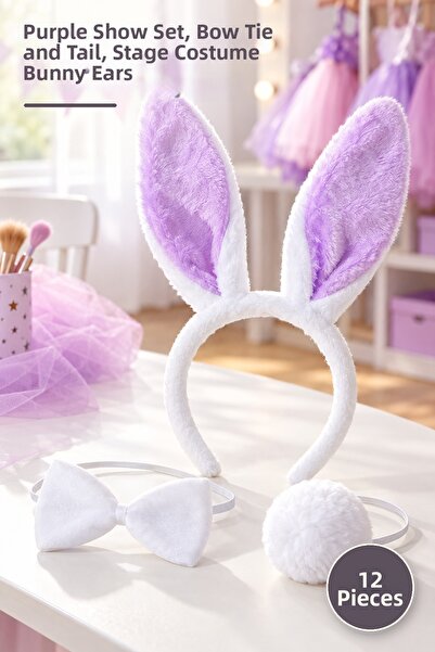 Yenilig 12 Piece Rabbit Ear Crown Set – Lilac Show Set, Bow Tie and Tail, Sta...