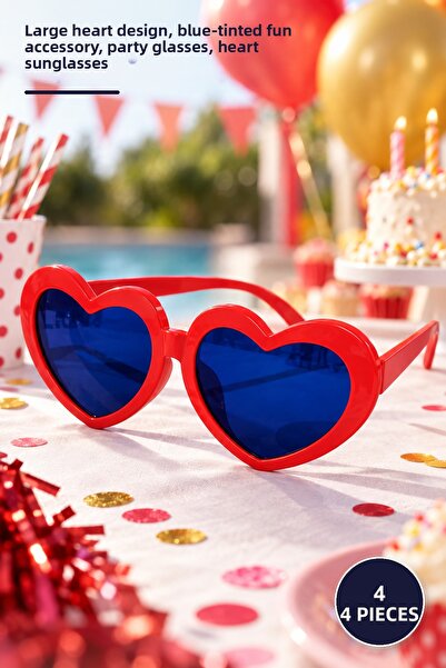 Yenilig 4 Pieces Mega Size Red Heart Party Glasses – Large Heart Design, Blue...