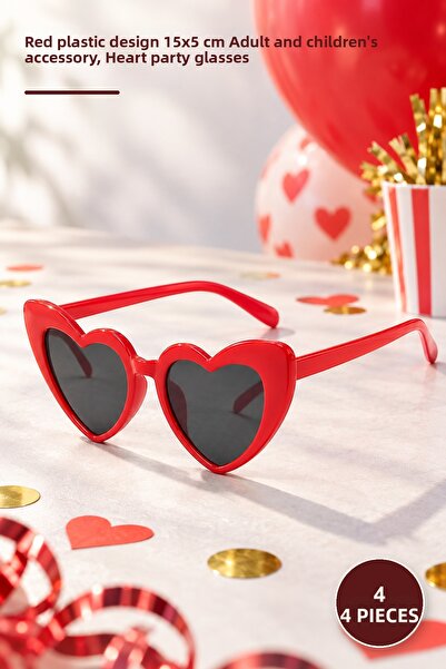 Yenilig 4 Heart-Shaped Party Glasses – Red Plastic Design 15X5 cm Adult and C...