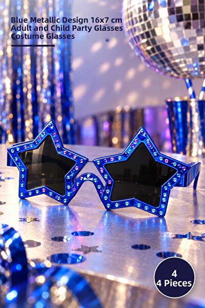 Yenilig 4 Pcs Disco Star Retro Party Glasses – Blue Metallized Design 16X7 cm...