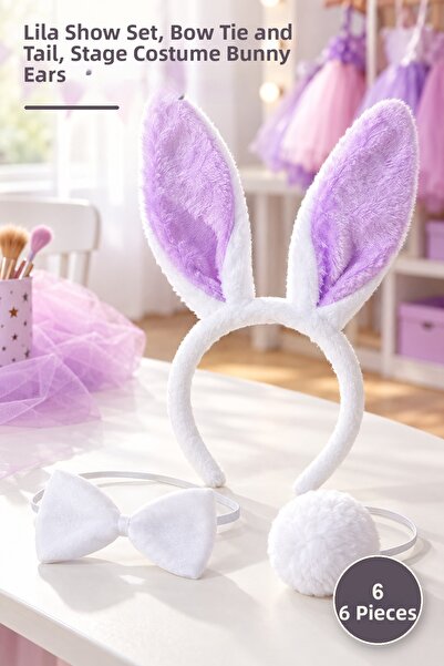 Yenilig 6 Piece Rabbit Ear Crown Set – Lilac Show Set, Bow Tie and Tail, Stag...