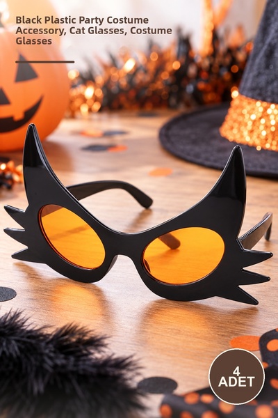 Yenilig 4 Pieces Cat Glasses – Black Plastic Party Costume Accessory with Mus...