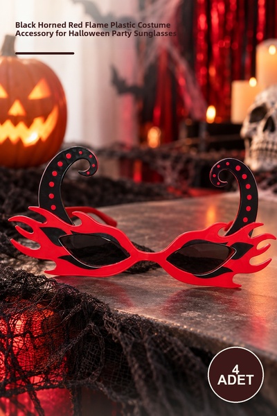 Yenilig 4 Pcs Party Glasses – Black Horned Red Flame Plastic Costume Accessor...