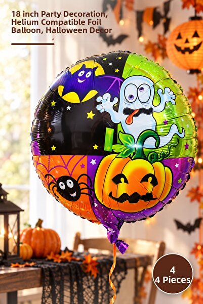 Yenilig 4 Pieces Halloween Pumpkin Foil Balloons with Spiders – 18 Inch Party...