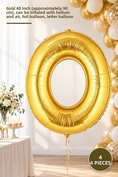 Yenilig 4 Pieces O Letter Foil Balloon – Gold Color 40 Inches (Approx. 90 cm)...