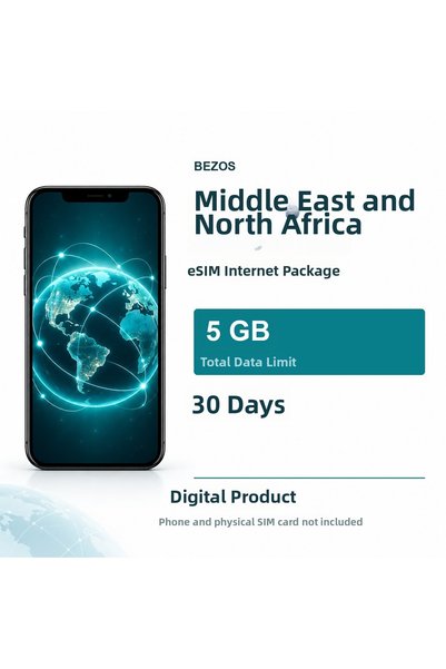 Generic Brand باقة الإنترنت eSIM للشرق الأوسط وشمال أفريقيا 5 جيجابايت لمدة 3...