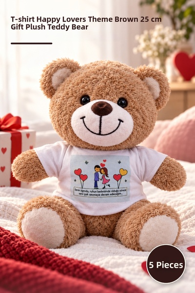 Yenilig 5 Plush Teddy Bears – Happy Lovers Themed with T-Shirt, Brown, 25 Cm,...