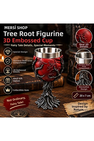 Mersi SHOP كوب من الفولاذ المقاوم للصدأ منقوش ثلاثي الأبعاد مع شكل جذع الشجرة...