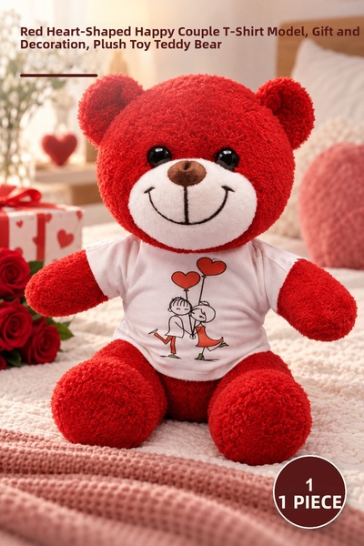 Yenilig 1 Piece Plush Teddy Bear – Red Model with T-Shirt and Happy Couple He...