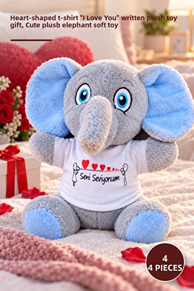 Yenilig 4 Plush Elephants - Plush Toy Gift with a T-Shirt and Heart with "I L...