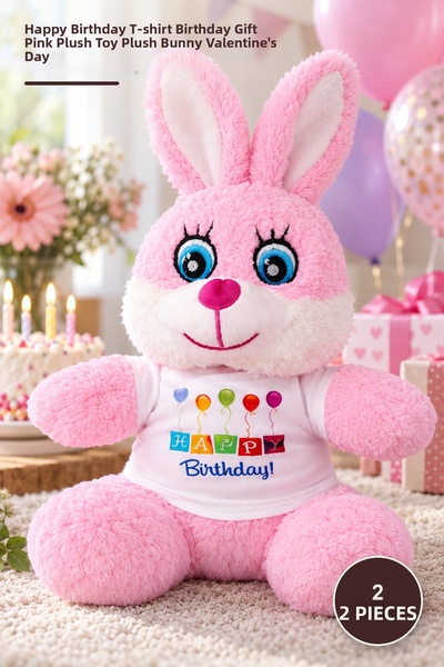 Yenilig 2 Plush Rabbits – Birthday Gift with Happy Birthday Printed T-Shirt P...