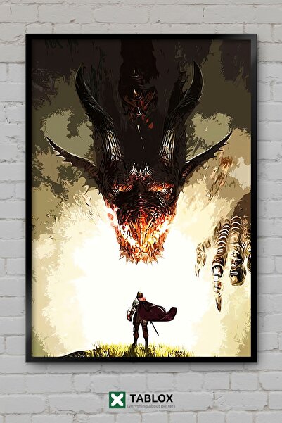 tablomaxtbx Dragons Fire Ejderler Ateş Fantasy Art Αφίσα Τέχνης με Κορνίζα Δι...