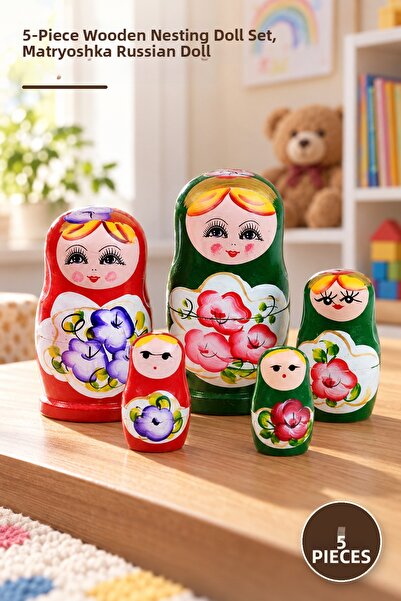 Yenilig 5 Pieces Matryoshka Dolls – Set of 5 Wooden Nesting Colorful Toys, Ne...