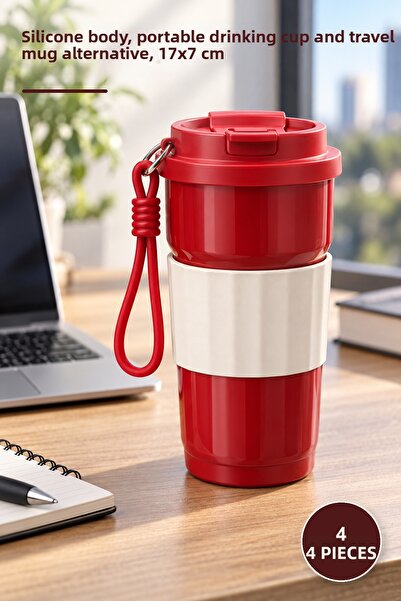 Yenilig 4 Pieces Stainless Steel Thermos Cups – Silicone Body, Portable Drink...