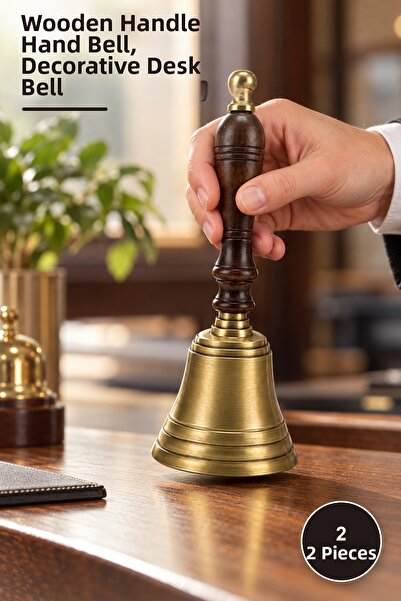 Yenilig 2 Pieces Brass Hand Bell – Hand Bell with Wooden Handle, Hand Bell, D...