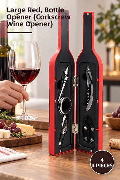 Yenilig 4-Piece Bottle Corkscrew Set – Large Red, Bottle Opener (Corkscrew / ...