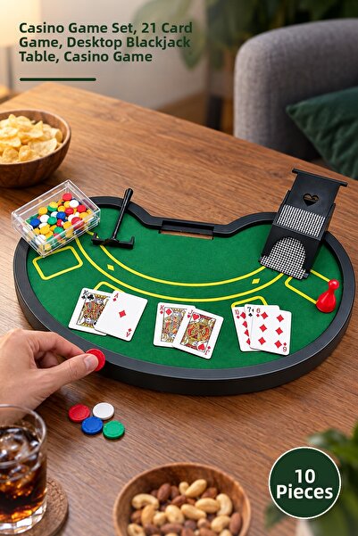 Yenilig 10 Piece Tabletop Blackjack Game Set – Casino Game Set, 21 Card Game,...